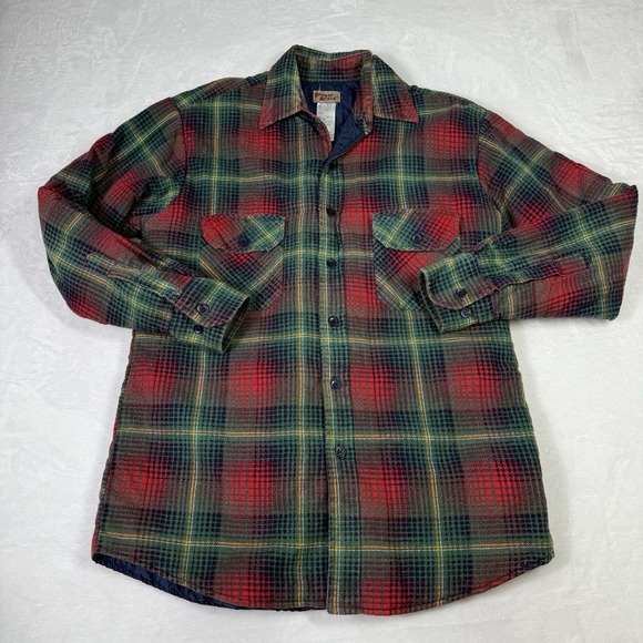 Sports Afield Mens Medium Plaid Shirt Quilted Lined Flannel Workwear Vtg Holiday - Picture 2 of 7